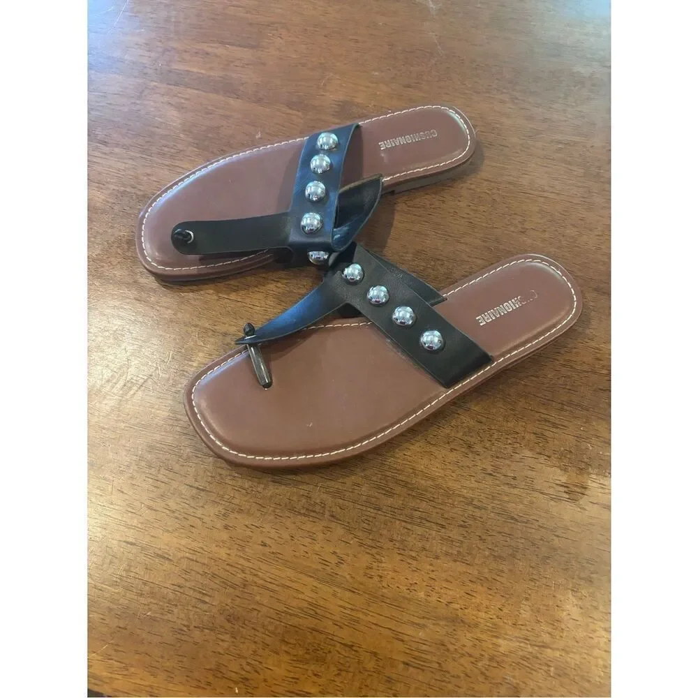 Cushionaire “Cindy” Black Studded Thong Sandal for Women